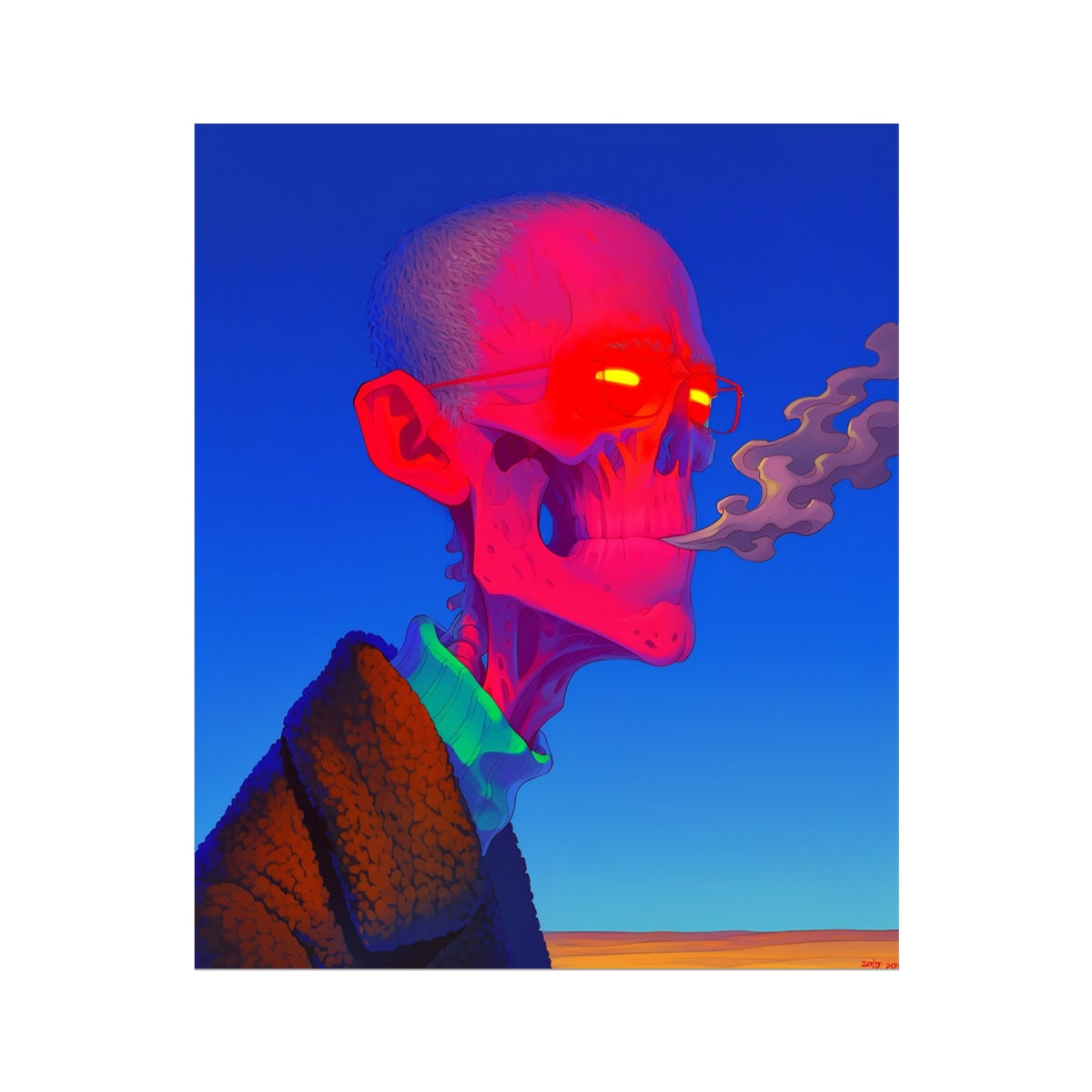 Red Glasses, Gray Smoke – 1/1 Original Art – Hahnemühle Photo Rag Print by Soulkeeper2099