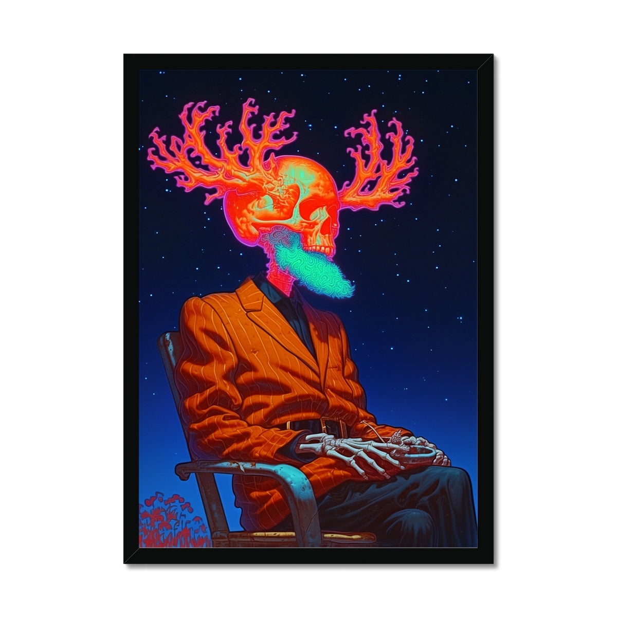 Night Antler Oracle – Dark Art Print – Framed Print by Soulkeeper2099