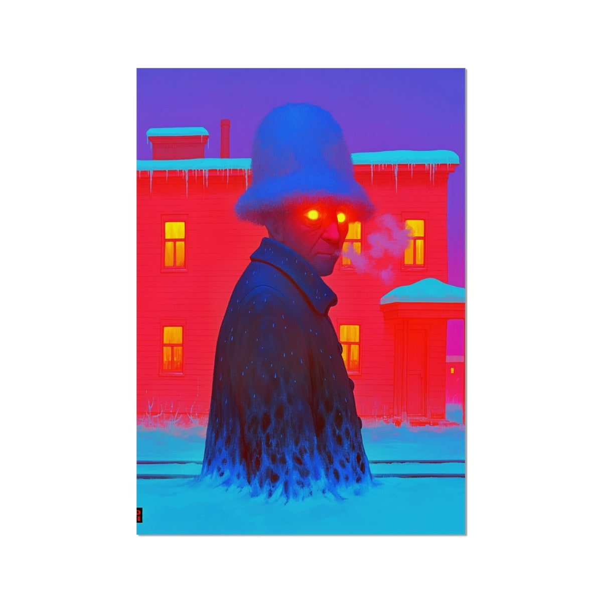 The Fur-Hat Walker of Winter Night – Surreal Portrait Print – Hahnemühle Photo Rag Print by Soulkeeper2099