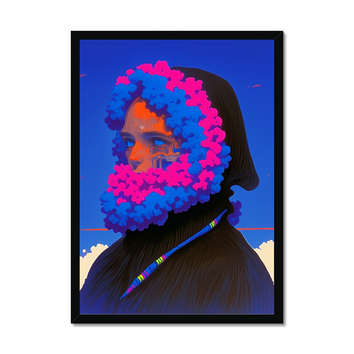 Mona in Cloudbeard – Surreal Portrait Print – Framed Print by Soulkeeper2099