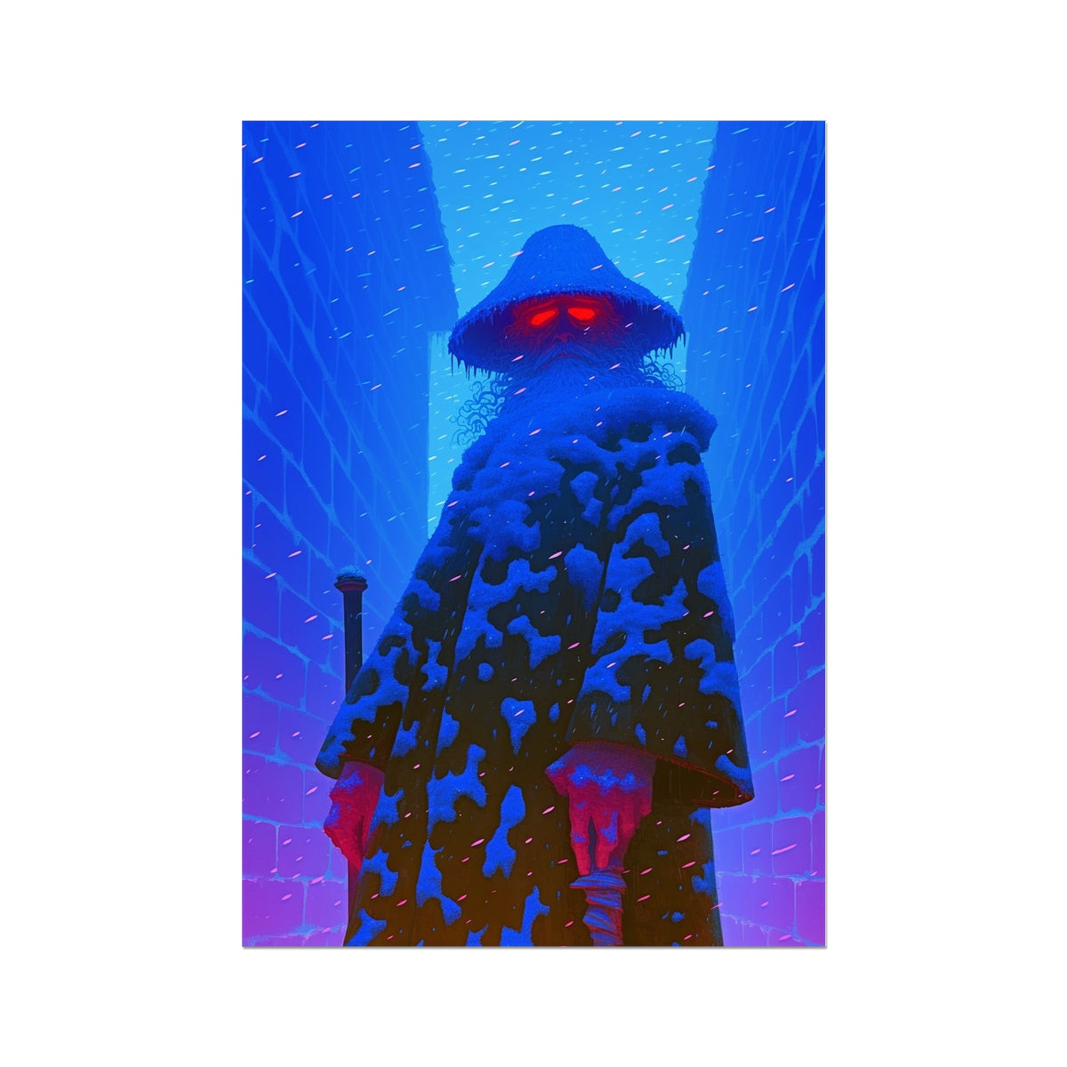 Snow Mantle Sentinel – Neon Cyberpunk Art – Hahnemühle Photo Rag Print by Soulkeeper2099