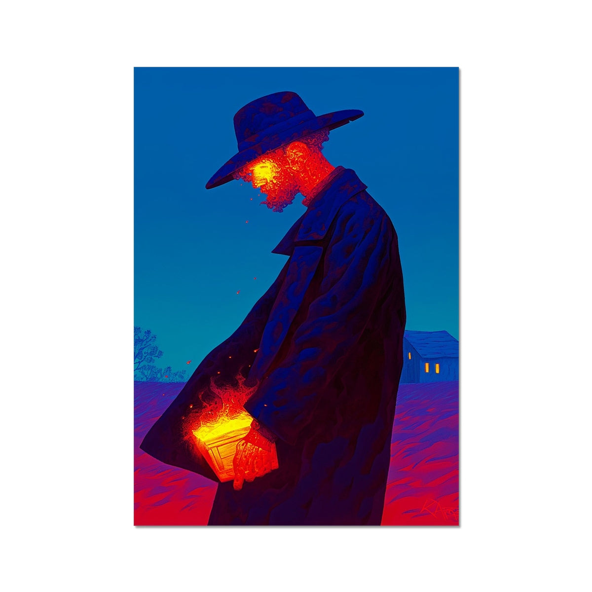 The Fire Box Under the Coat – Surreal Portrait Print – Fine Art Print by Soulkeeper2099