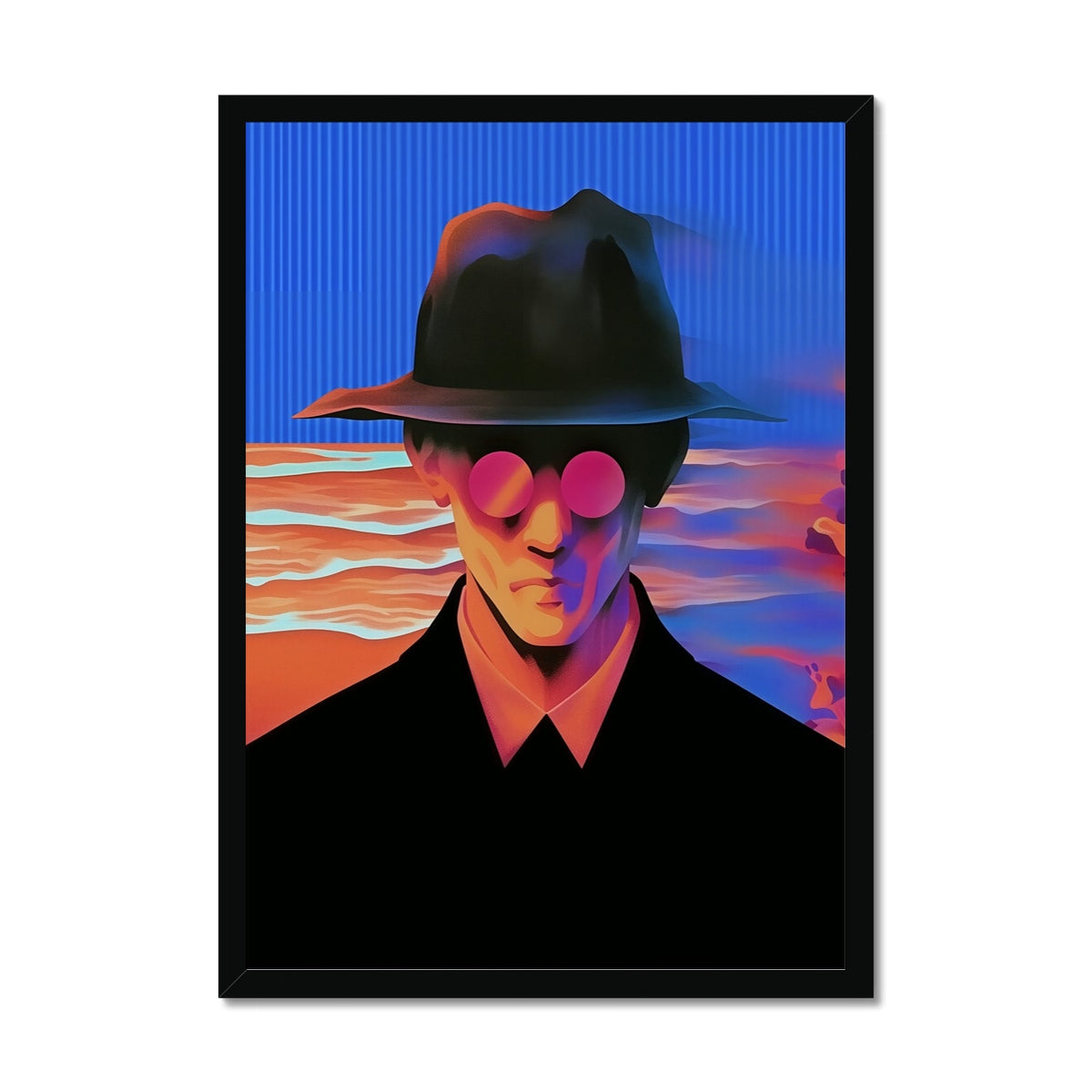 The Pink-Lensed Drifter – Neon Surrealism – Framed Print by Soulkeeper2099
