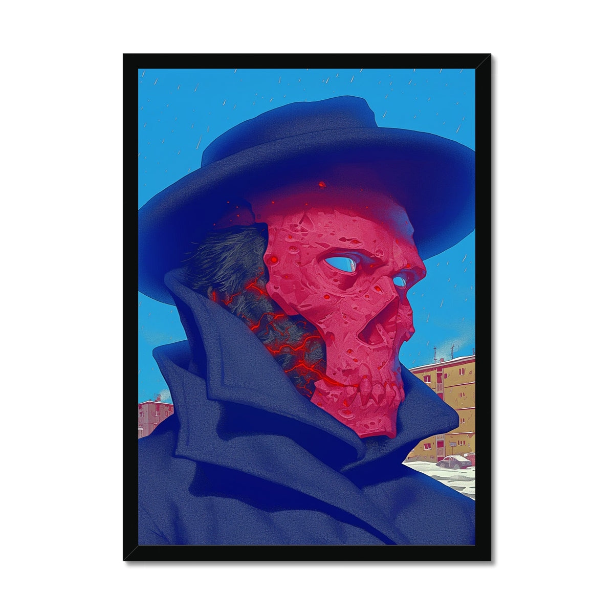 Ash-Mask Drifter – Surreal Portrait Print – Framed Print by Soulkeeper2099