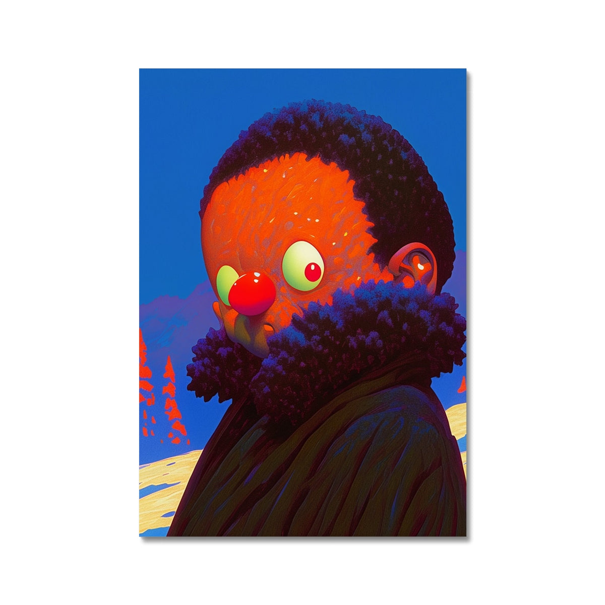 Red-Nosed Watcher – Surreal Portrait Print – Wall Art Poster by Soulkeeper2099