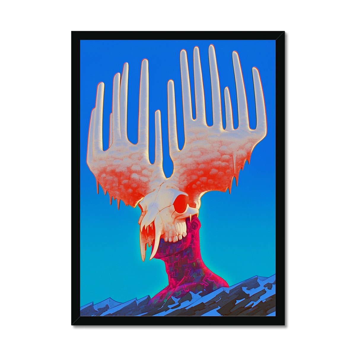 Throne of Antlers and Snow – Dark Art Print – Framed Print by Soulkeeper2099