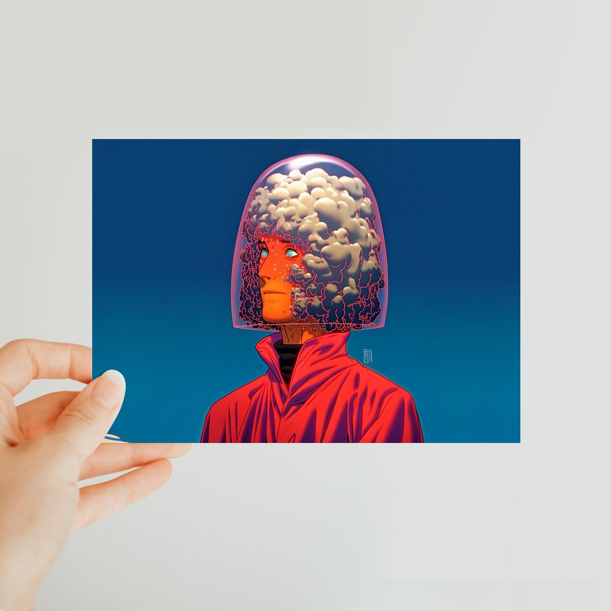 The Cloud-Mind Observer Classic Postcard – Neon Surrealism – Art Print by Soulkeeper2099