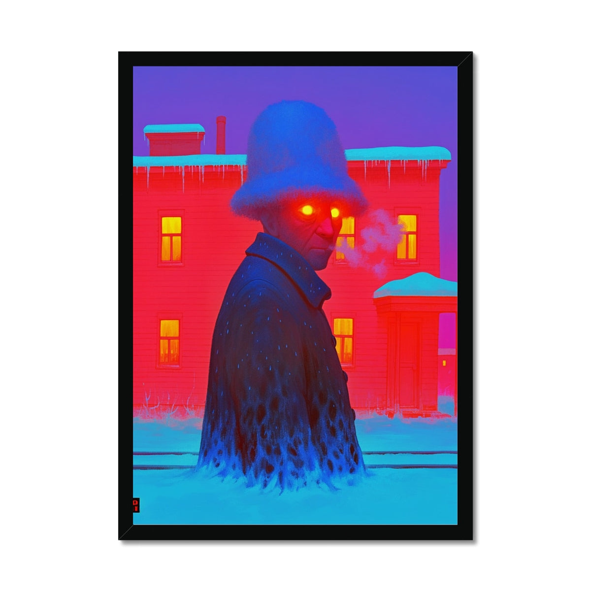 The Fur-Hat Walker of Winter Night – Surreal Portrait Print – Framed Print by Soulkeeper2099