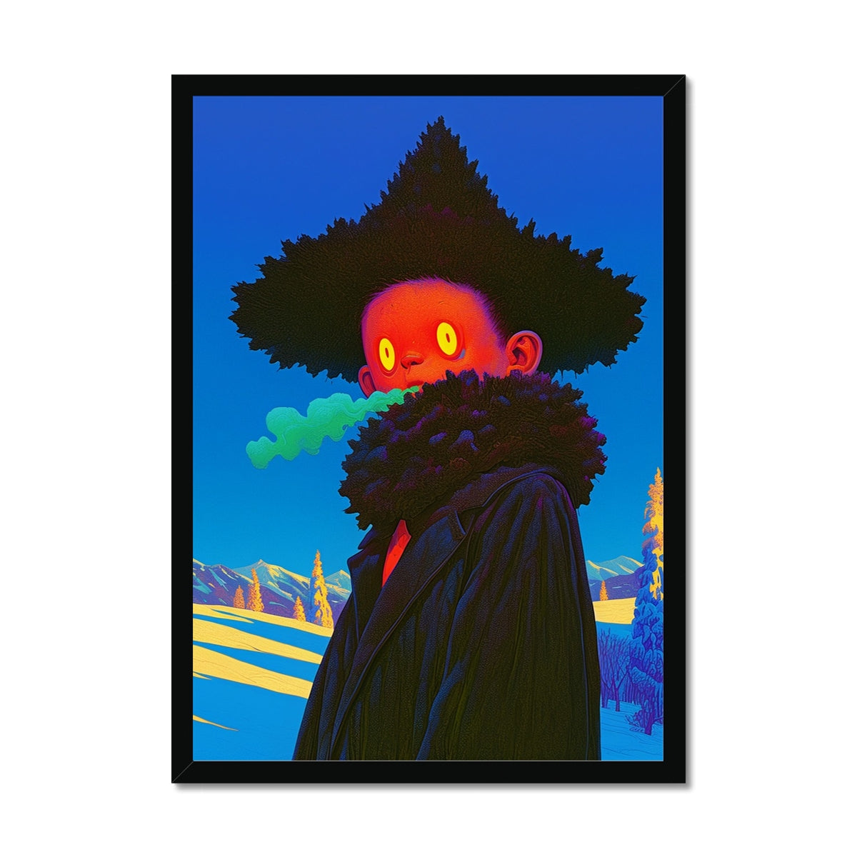Breath of Neon Winter – Surreal Portrait Print – Framed Print by Soulkeeper2099