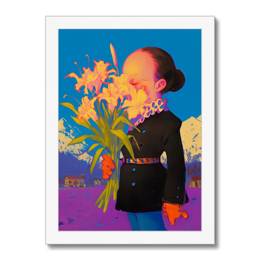 Face Hidden by Lilies – Surreal Portrait Art – Framed Print by Soulkeeper2099