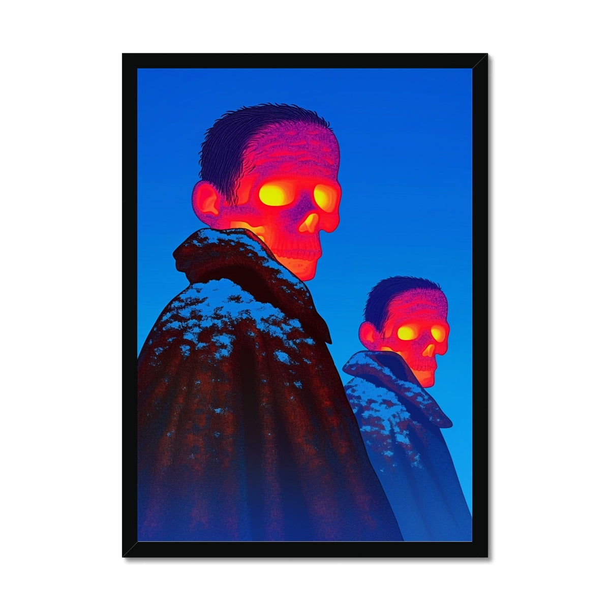 Frostveil Twins – Neon Cyberpunk Art – Framed Print by Soulkeeper2099