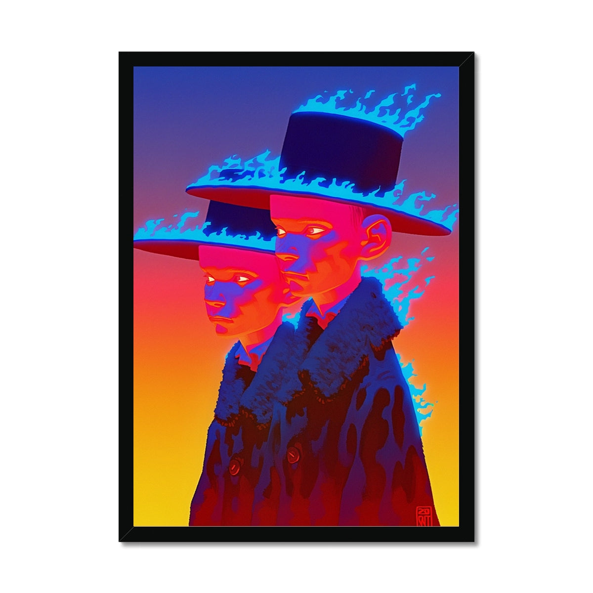 Twin Bluefire: Dusk – Surreal Portrait Print – Framed Print by Soulkeeper2099