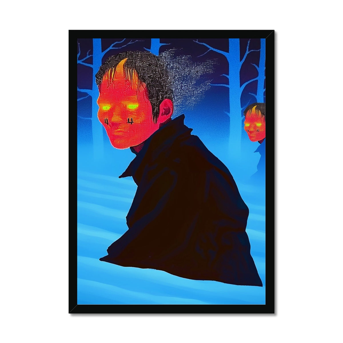 Pixel-Left Faces in the Fog – Surreal Portrait Print – Framed Print by Soulkeeper2099