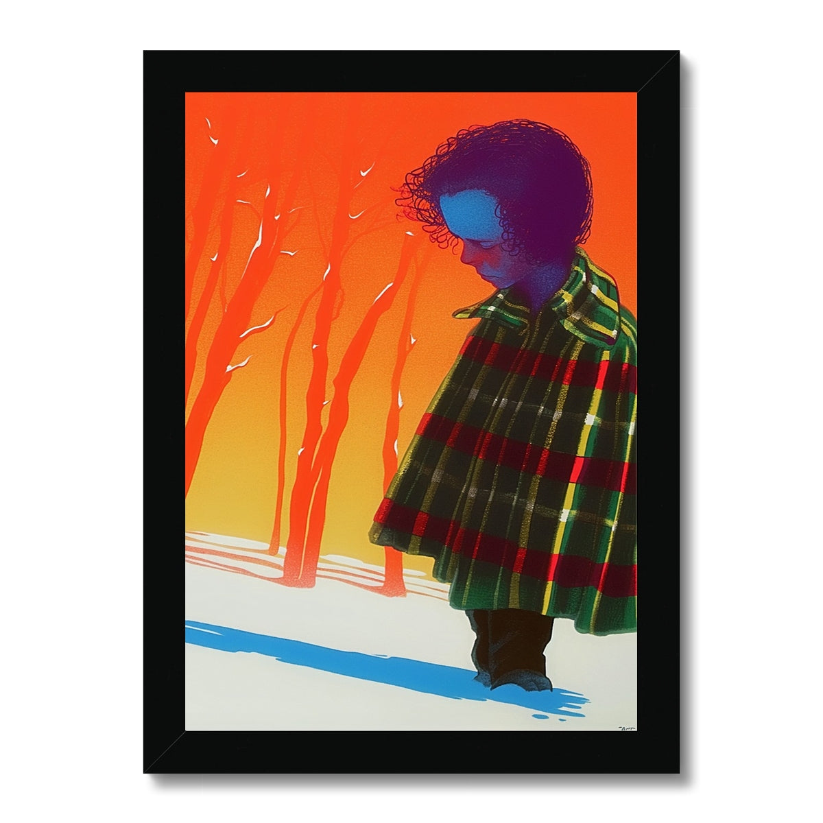 Plaid Solitude – Surreal Portrait Print – Framed Print by Soulkeeper2099
