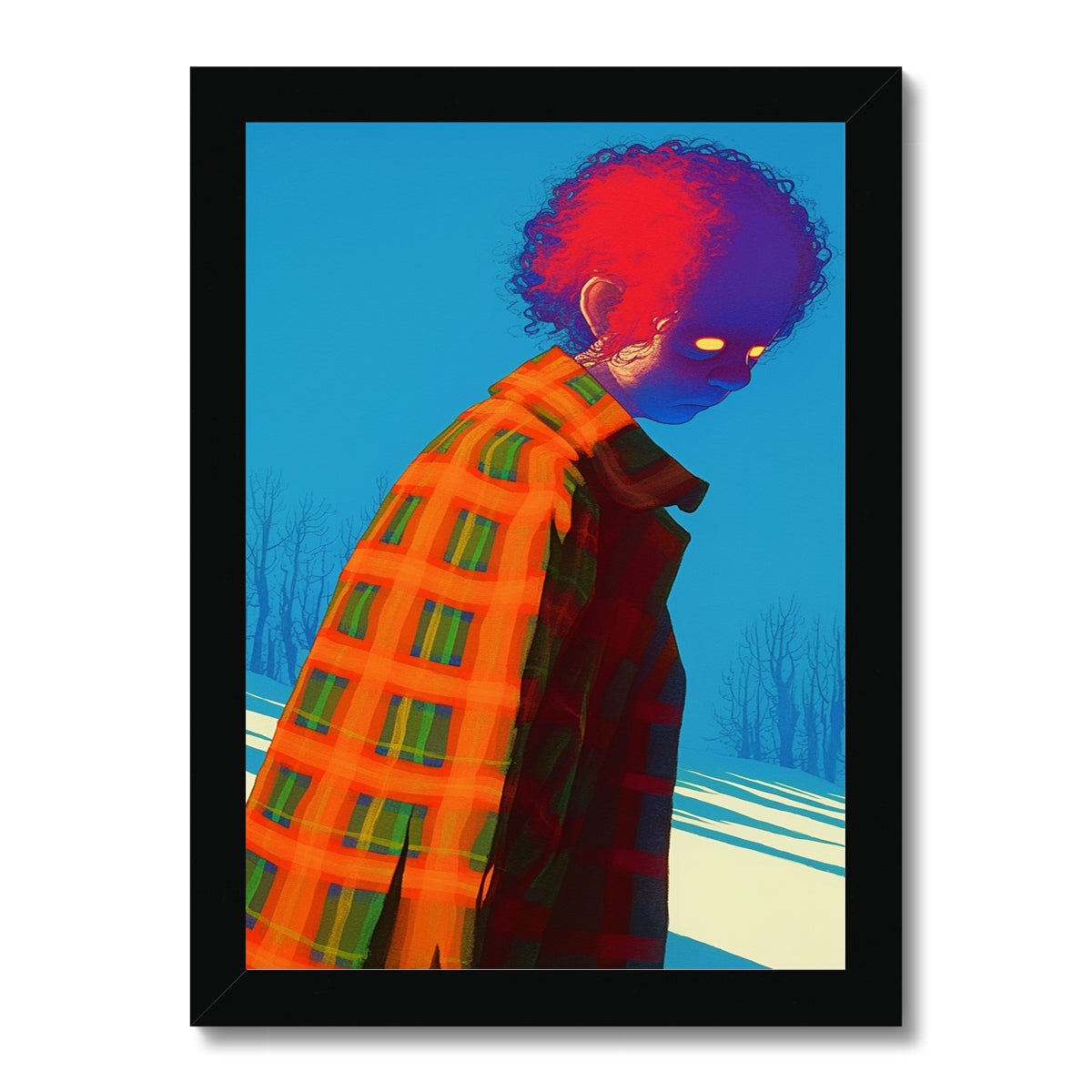 Plaid Comet Youth – Surreal Portrait Print – Framed Print by Soulkeeper2099