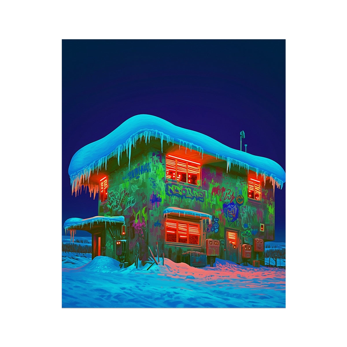Neon Snow Safehouse – Dark Art – Hahnemühle Photo Rag Print by Soulkeeper2099