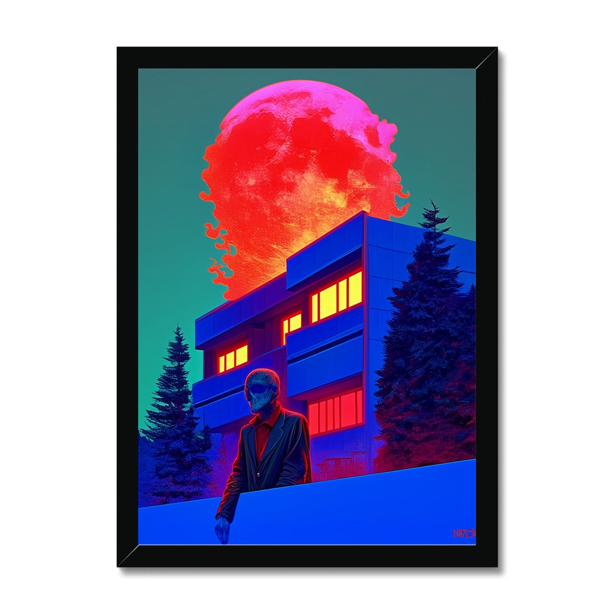 Residents Under the Bleeding Moon – Dark Art – Framed Print by Soulkeeper2099