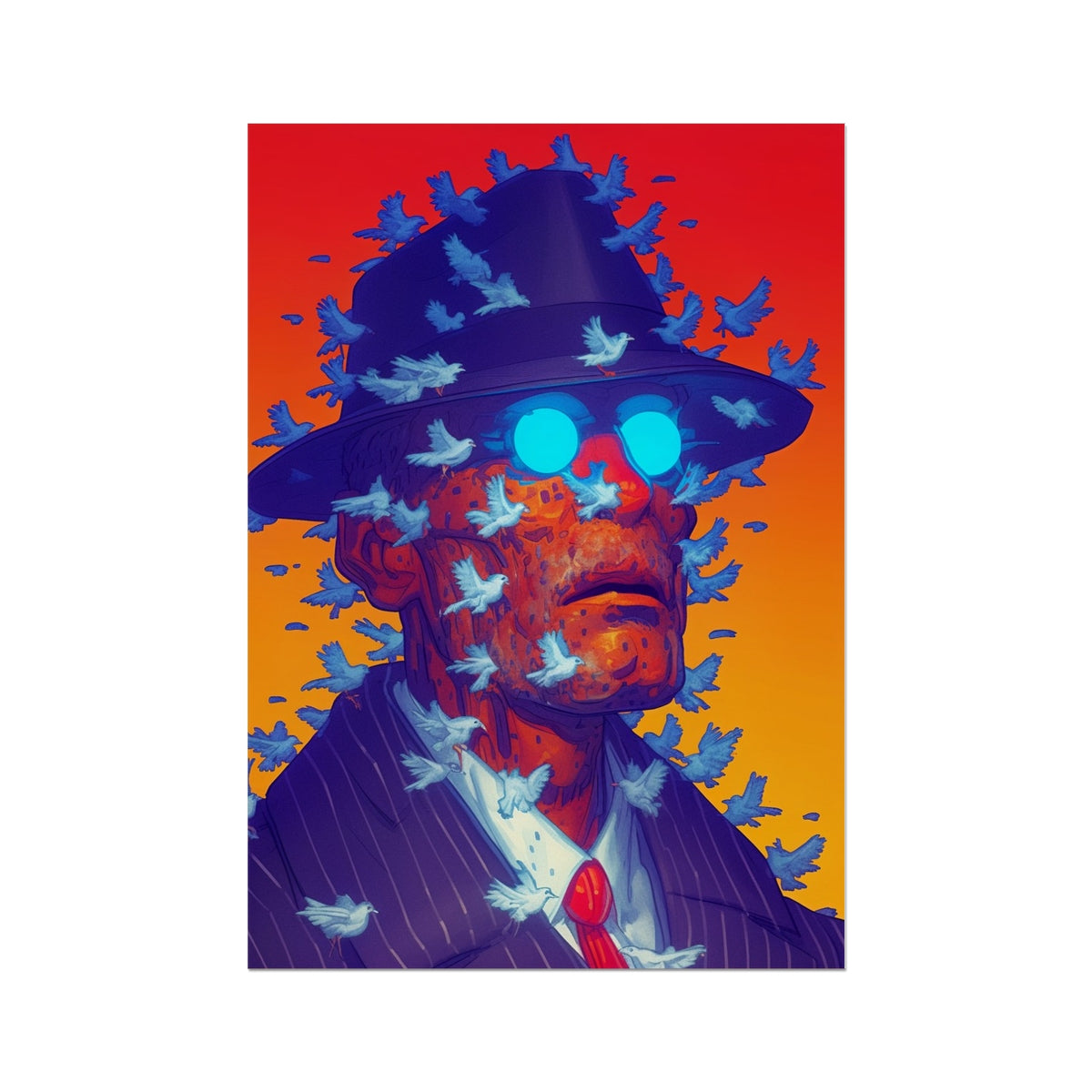Doves of Static – Neon Cyberpunk Art – Hahnemühle Photo Rag Print by Soulkeeper2099
