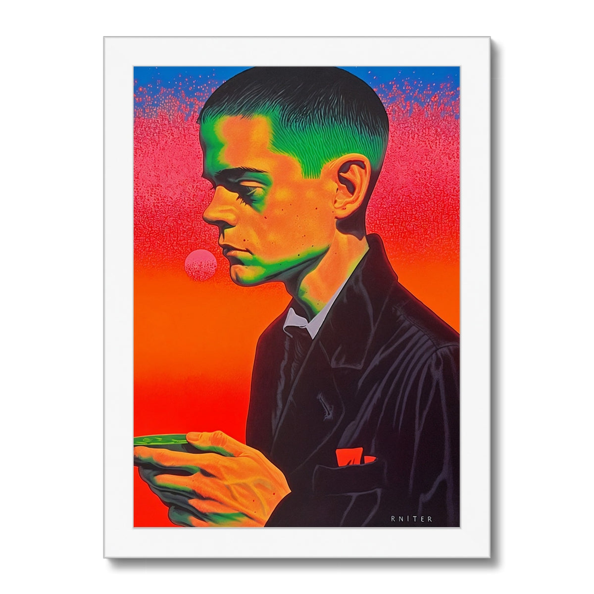 Neon Ascetic – Surreal Portrait Print – Framed Print detail view by Soulkeeper2099