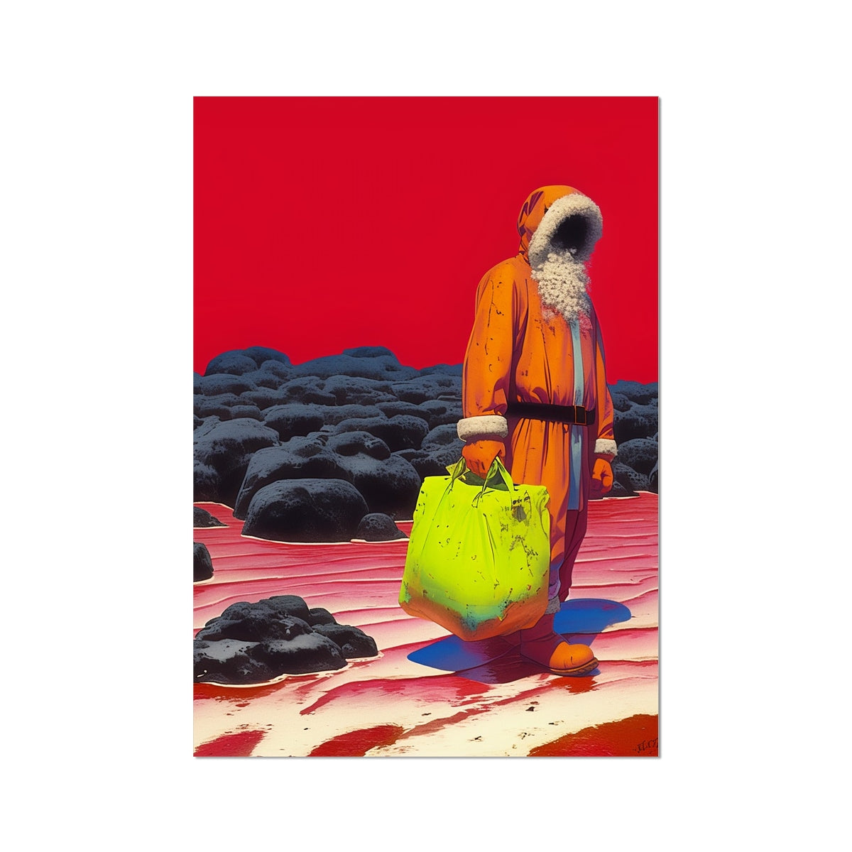 Faceless Santa with Neon Bag – Dark Art Print – Hahnemühle Photo Rag Print by Soulkeeper2099