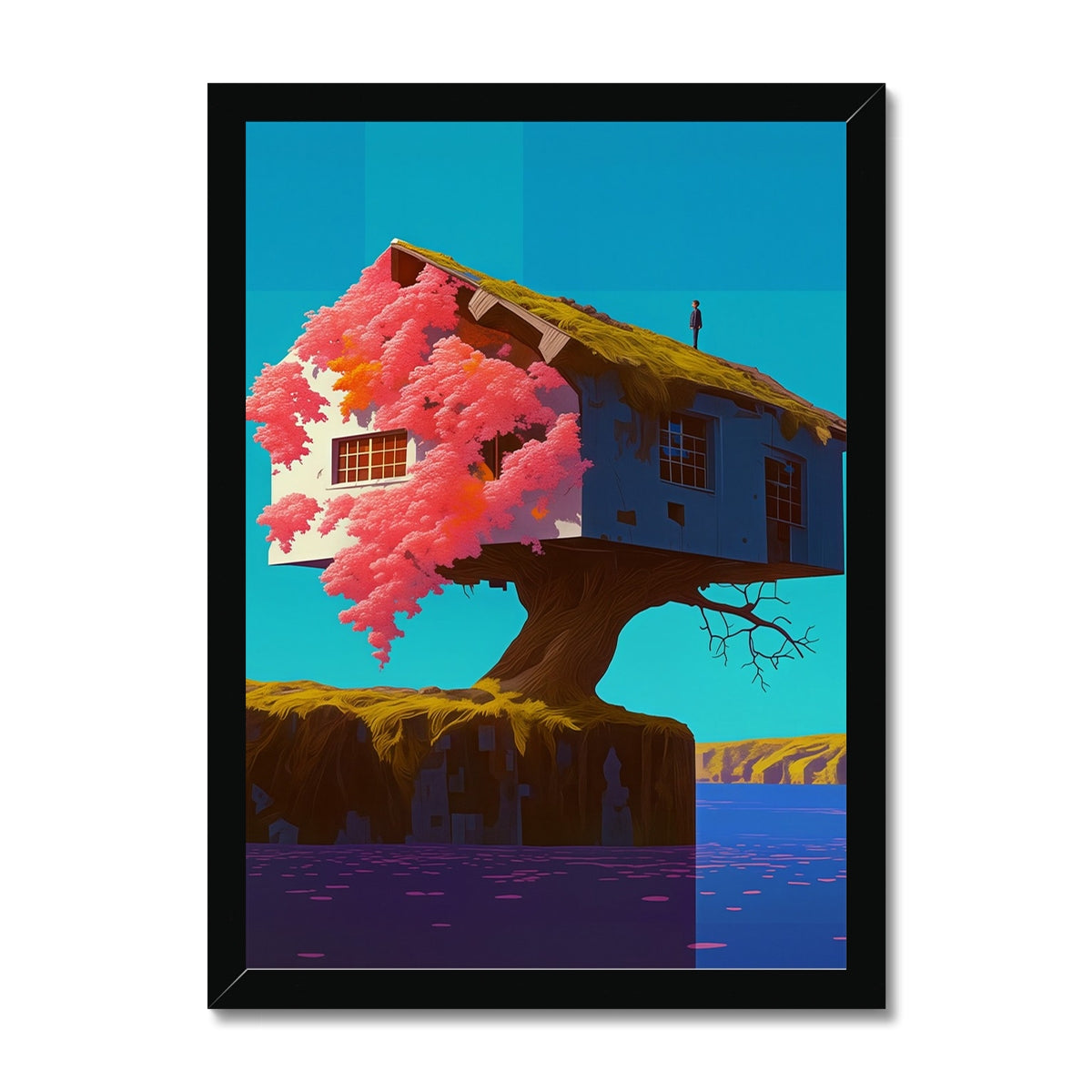 Above the House of Blossoms – Neon Surrealism – Framed Print by Soulkeeper2099