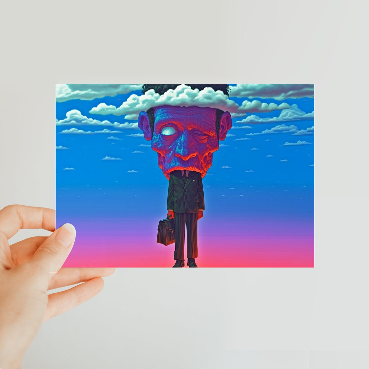 The Cloud-Crowned Mute Classic Postcard – Neon Surrealism – Art Print by Soulkeeper2099