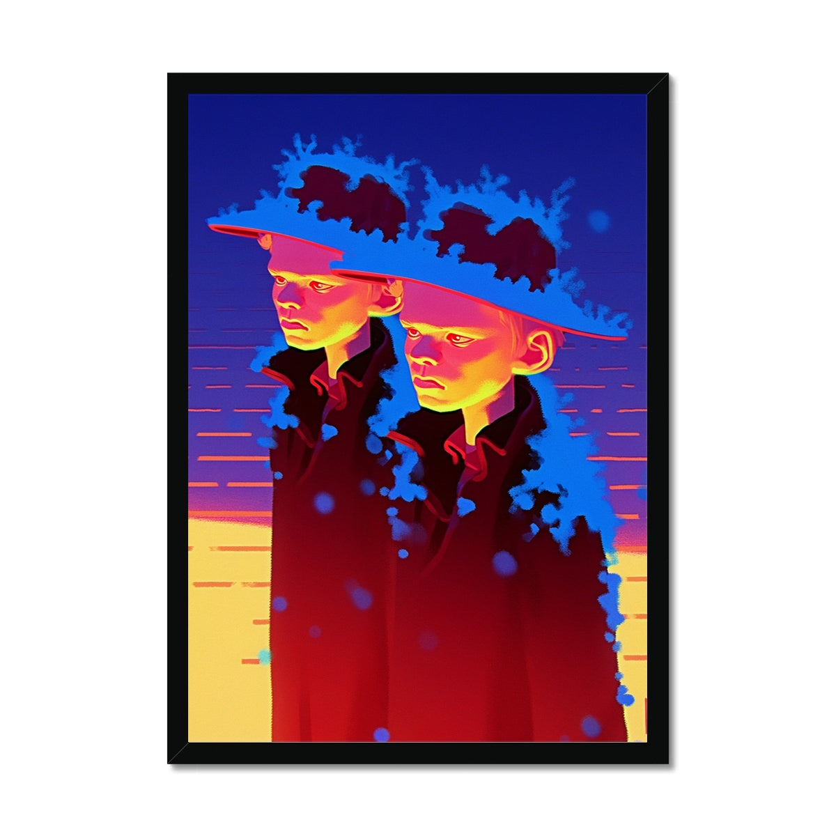 Twin Ember Hats – Surreal Portrait Print – Framed Print by Soulkeeper2099