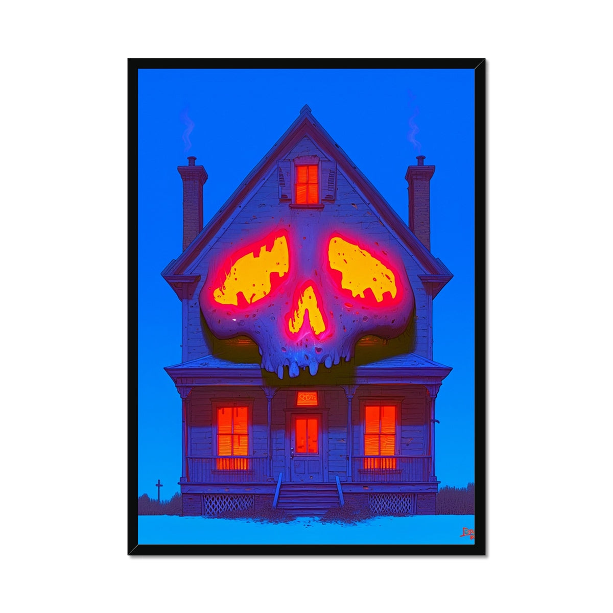 The Skull-Faced House – Dark Art – Framed Print by Soulkeeper2099