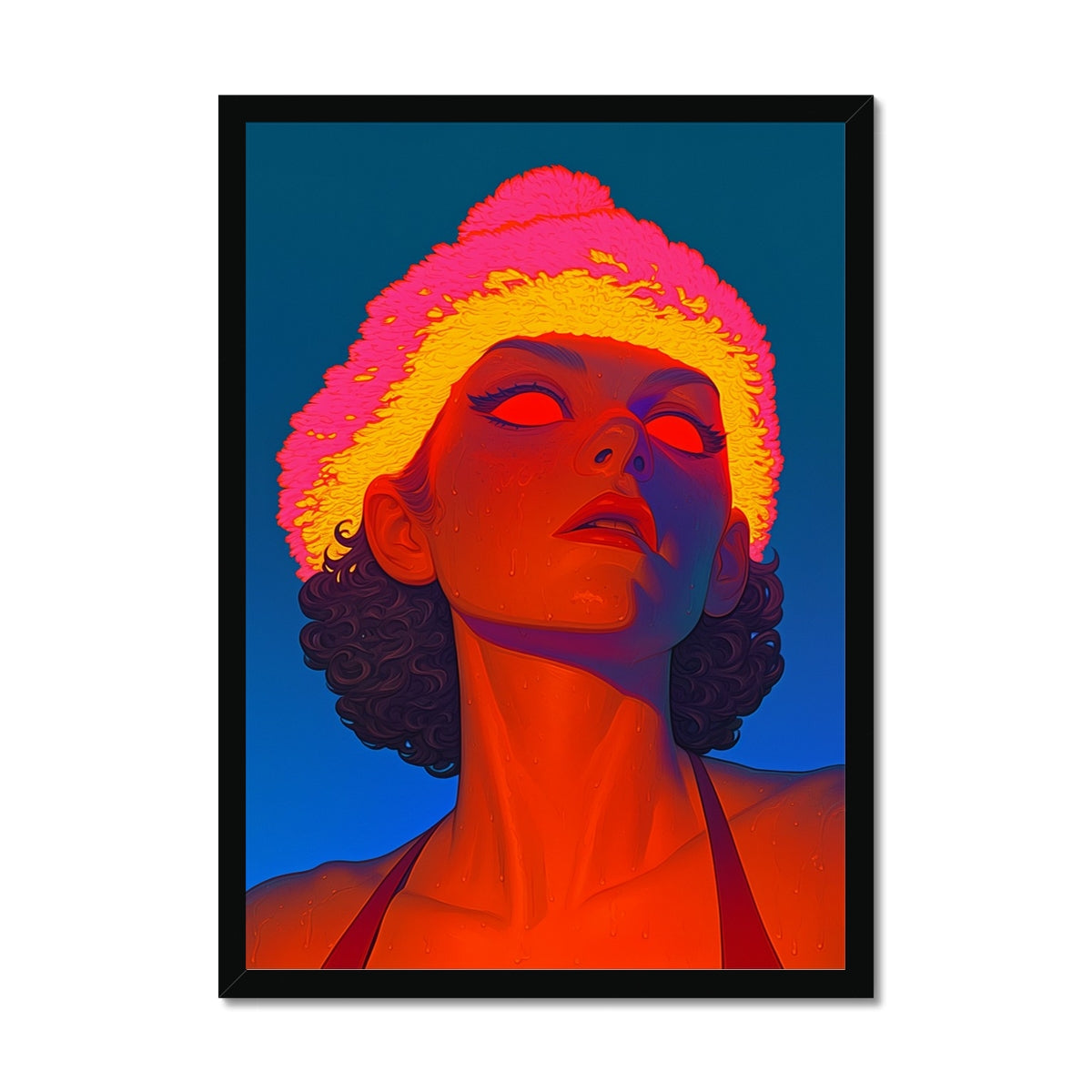 Heatwave in Winter – Neon Cyberpunk Art – Framed Print by Soulkeeper2099
