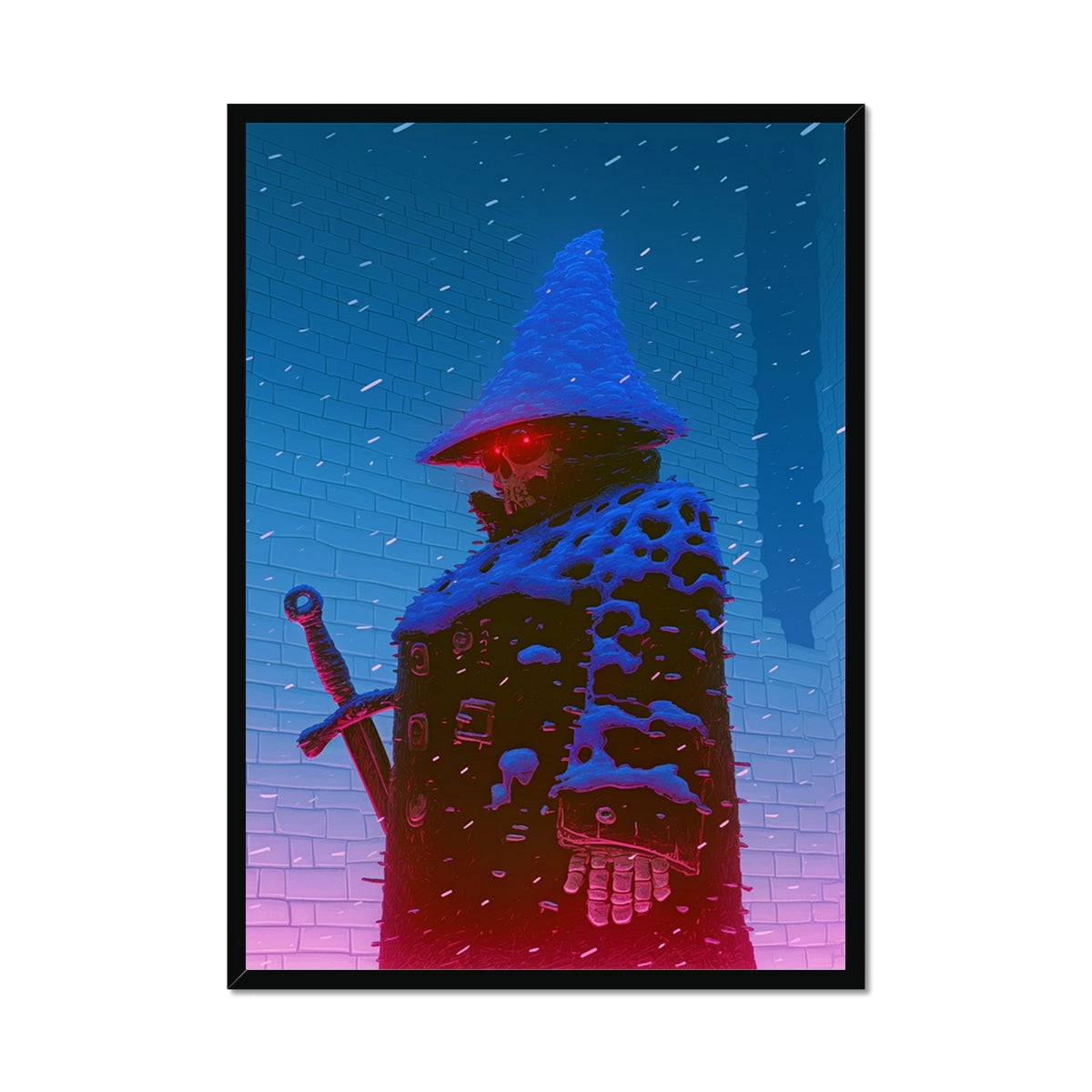 Snowbound Ronin – Neon Cyberpunk Art – Framed Print by Soulkeeper2099