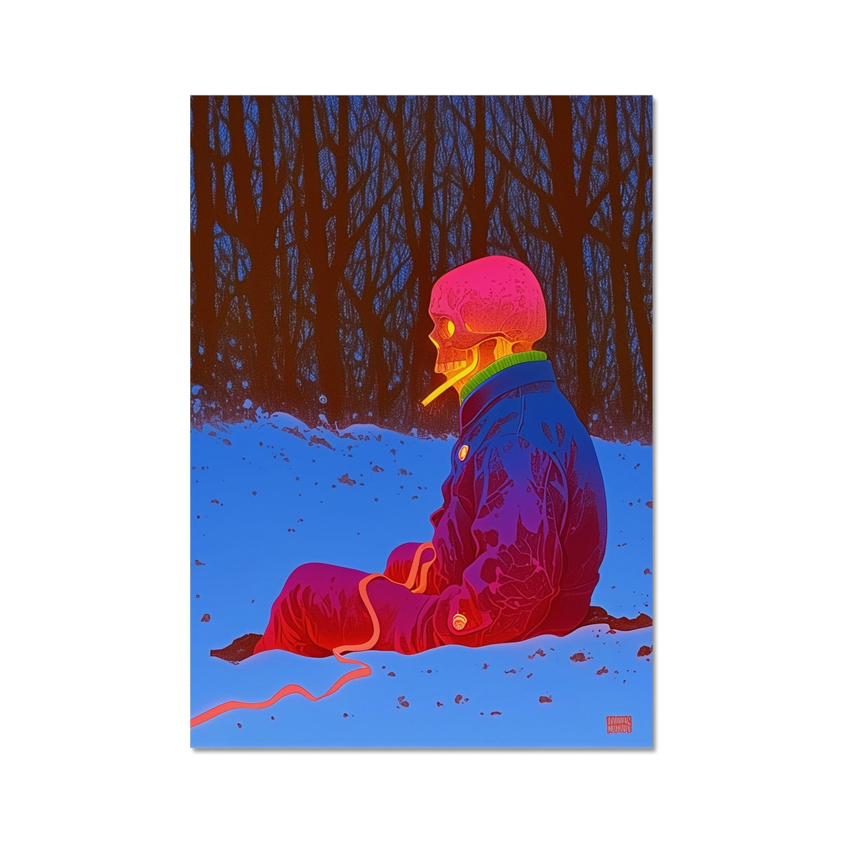 Neon Bones in the Winter Woods – Dark Art Print – Fine Art Print by Soulkeeper2099