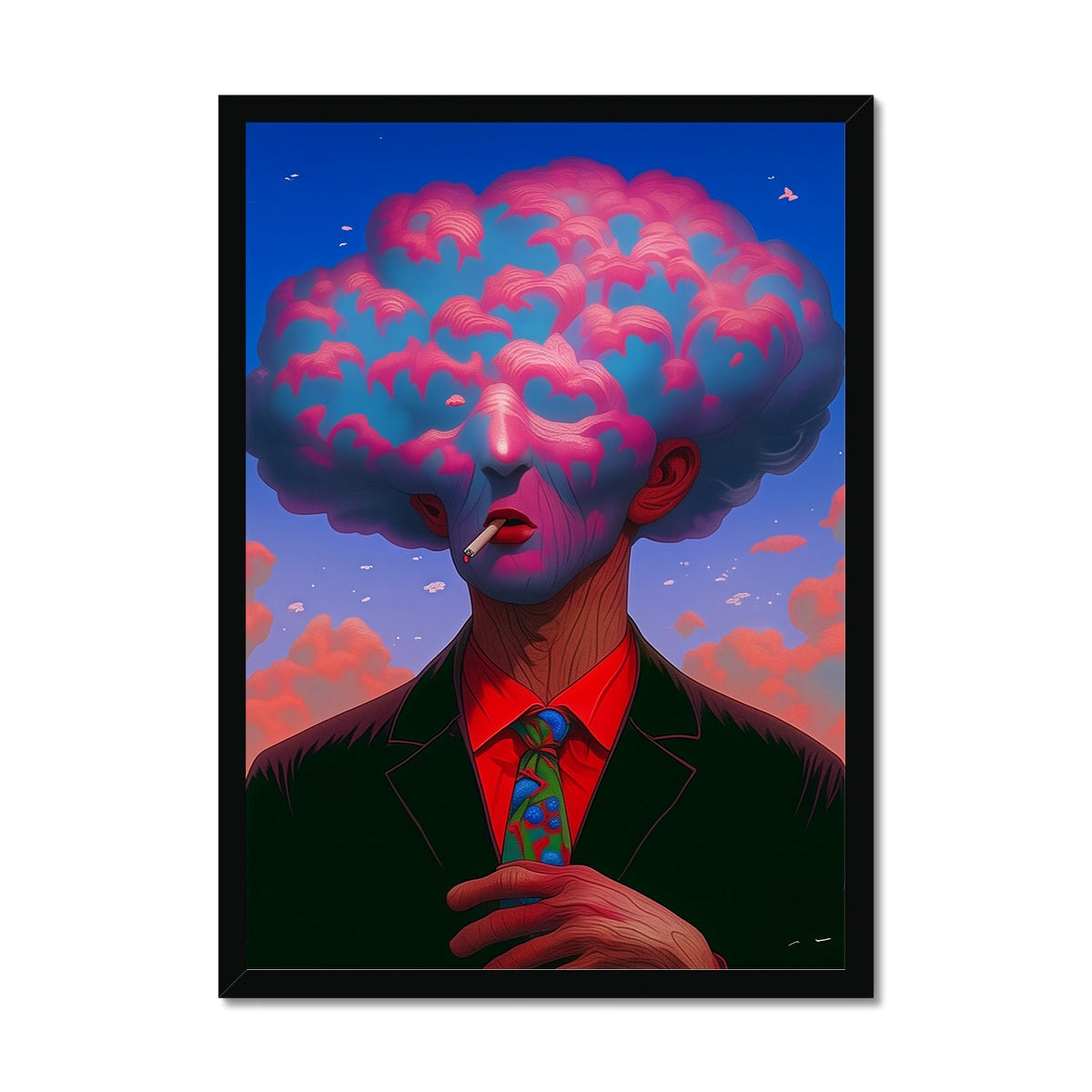 The Cloud-Brained Gentleman – Neon Surrealism – Framed Print by Soulkeeper2099