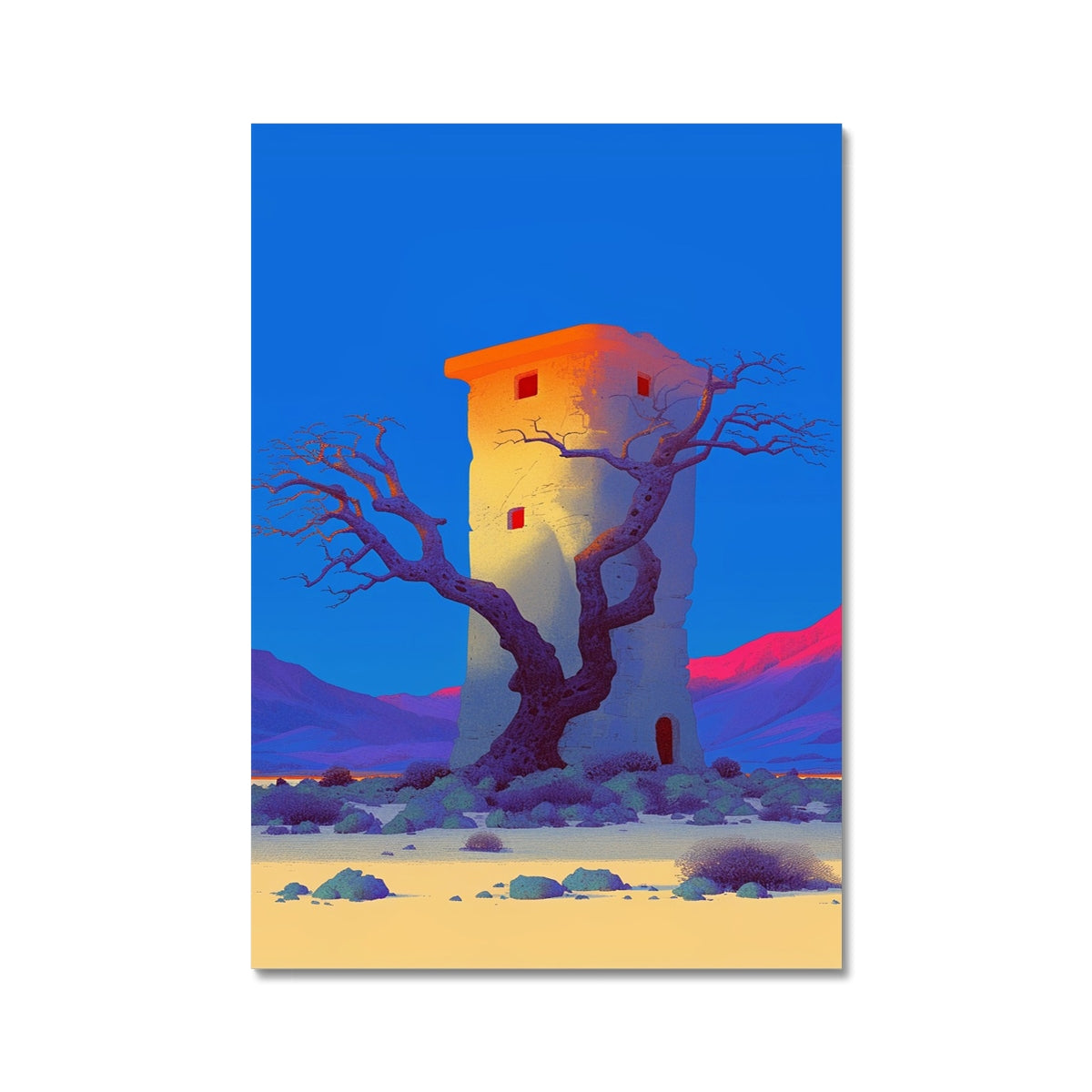 The Twisted Tree Beside the Lone Tower – Dark Art – Wall Art Poster by Soulkeeper2099