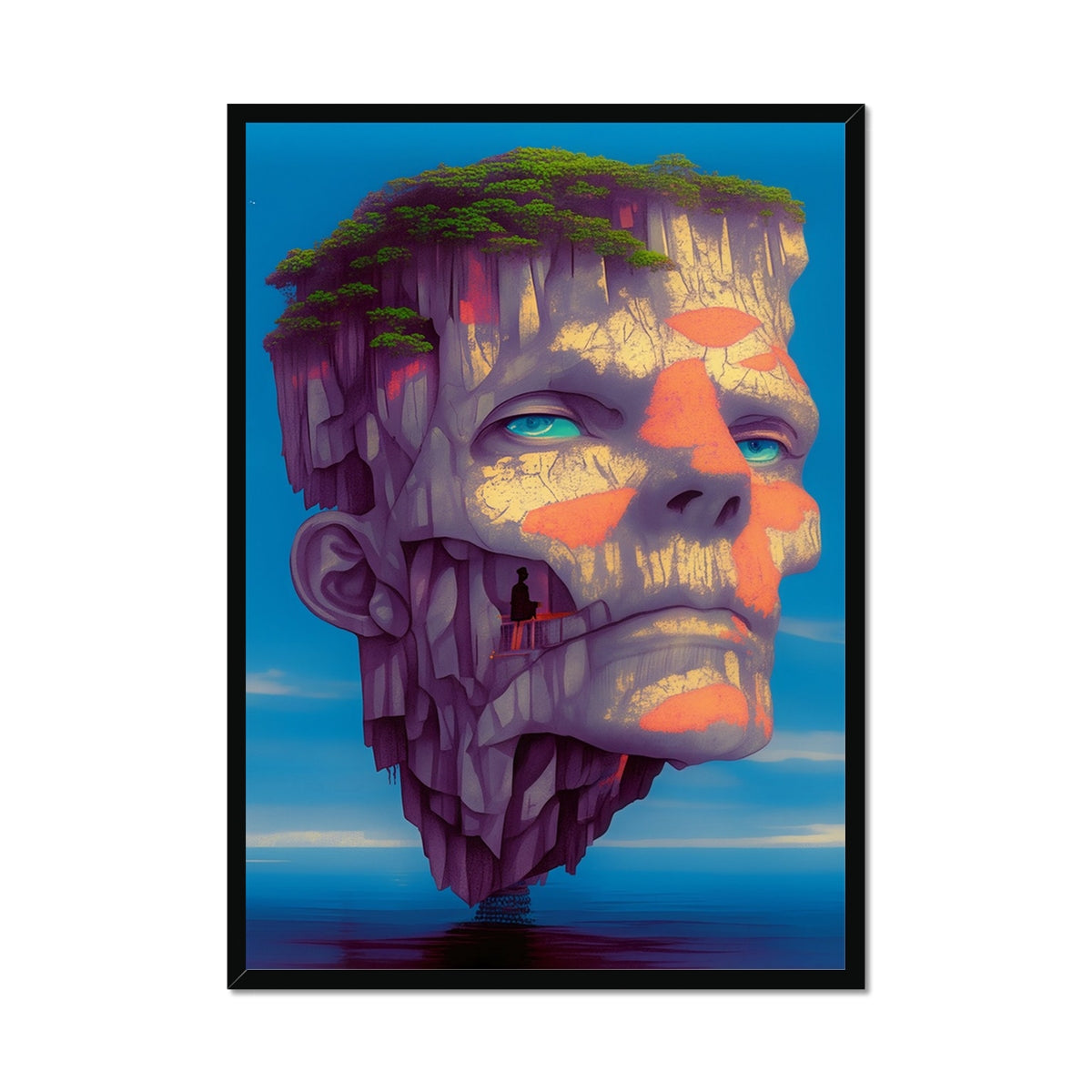 The Floating Island Face – Dark Art – Framed Print by Soulkeeper2099