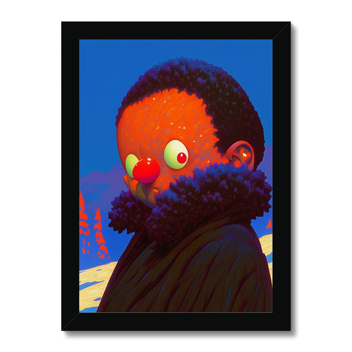 Red-Nosed Watcher – Surreal Portrait Print – Framed Print by Soulkeeper2099