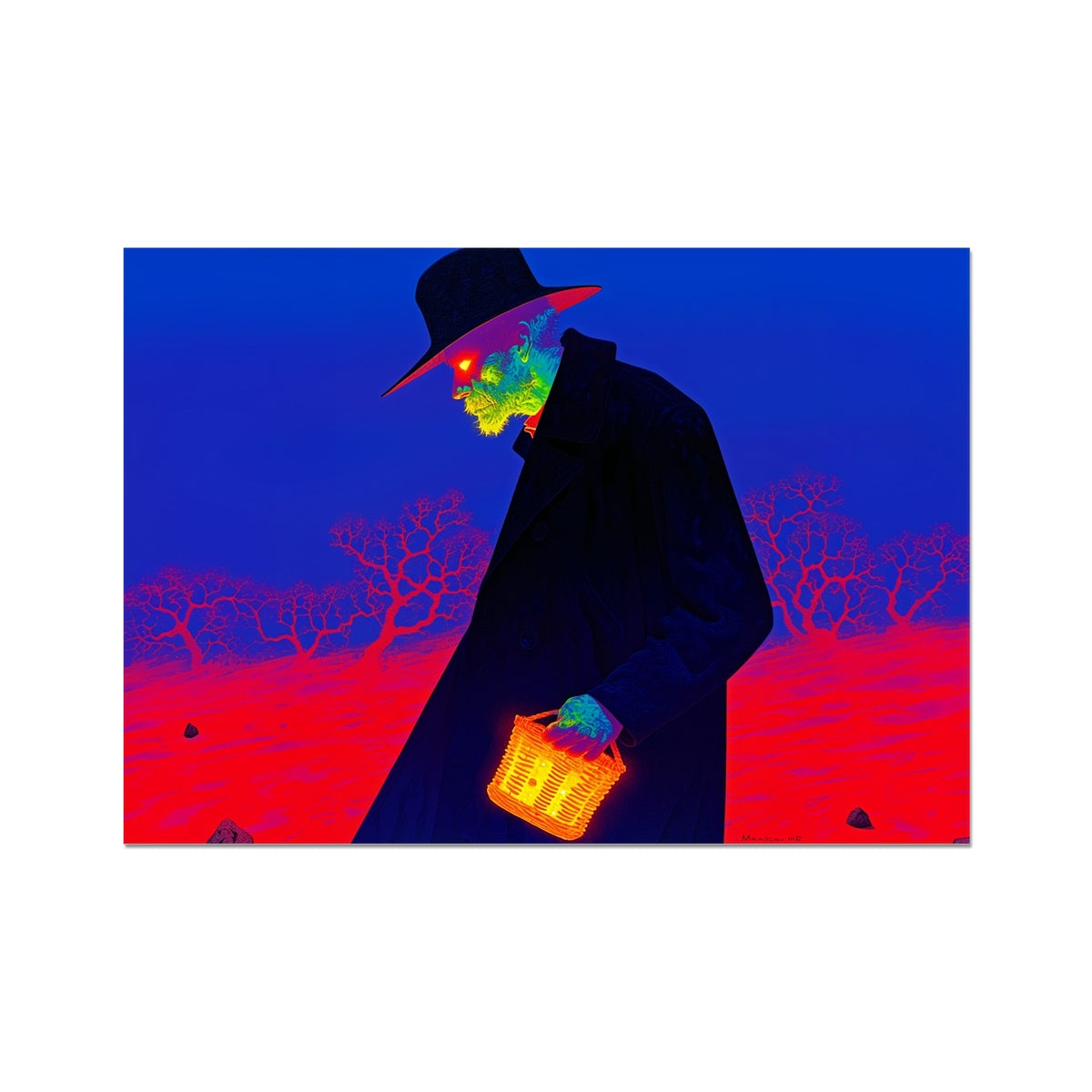 The Fire-Basket Wanderer – Neon Cyberpunk Art – Hahnemühle Photo Rag Print by Soulkeeper2099