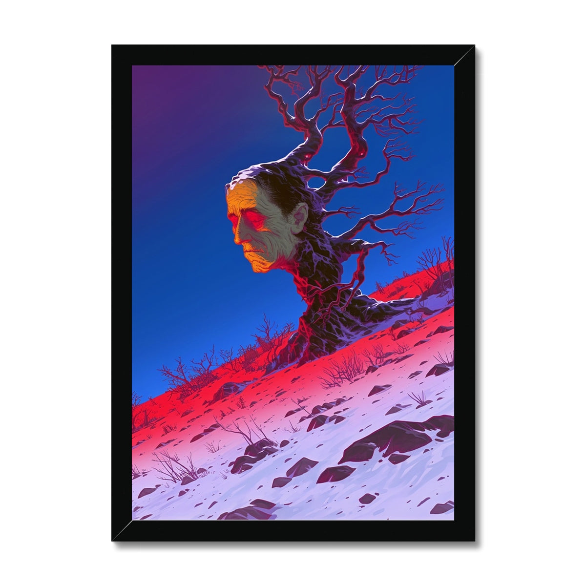 Red Slope, Black Root – Dark Art – Framed Print by Soulkeeper2099