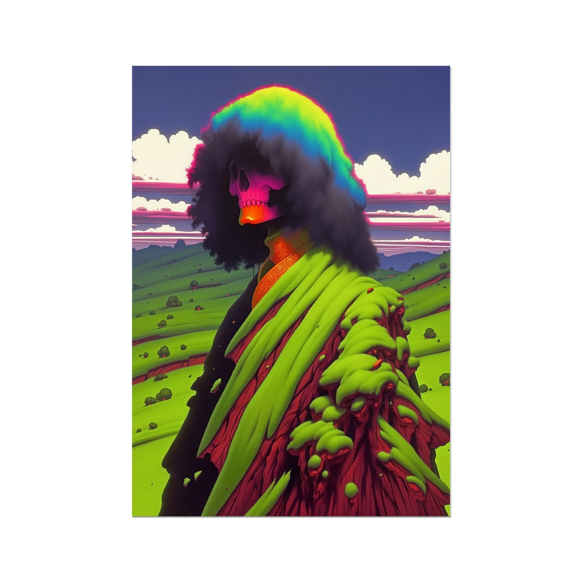 The Rainbow-Skulled Wanderer Hahnemühle Photo Rag Print – Neon Surrealism – Art Print by Soulkeeper2099