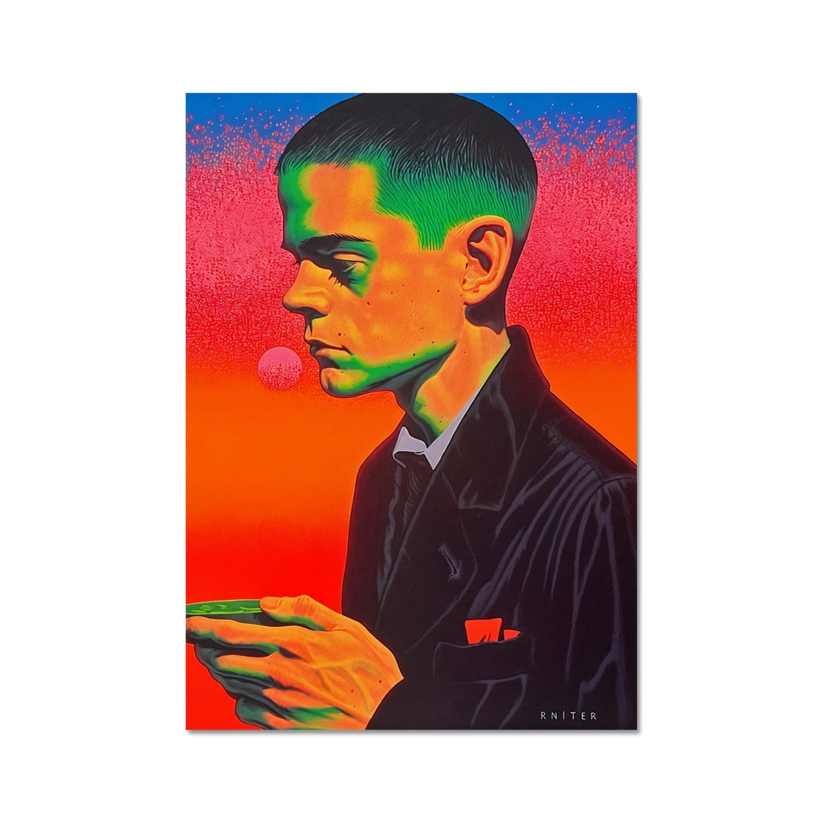 Neon Ascetic – Surreal Portrait Print – Fine Art Print by Soulkeeper2099