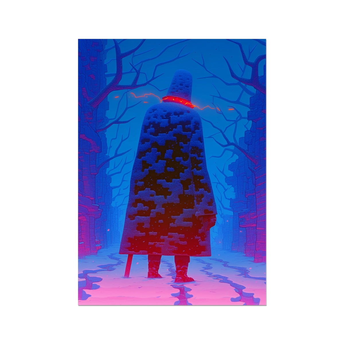 Rift Warden, Back View – Neon Cyberpunk Art – Hahnemühle Photo Rag Print by Soulkeeper2099