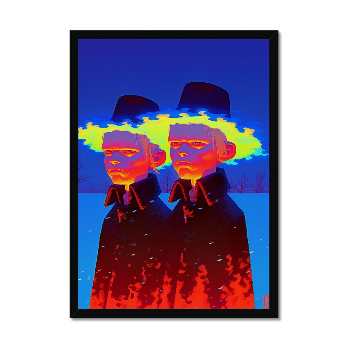 Twin Bluefire: Snowfield – Surreal Portrait Print – Framed Print by Soulkeeper2099