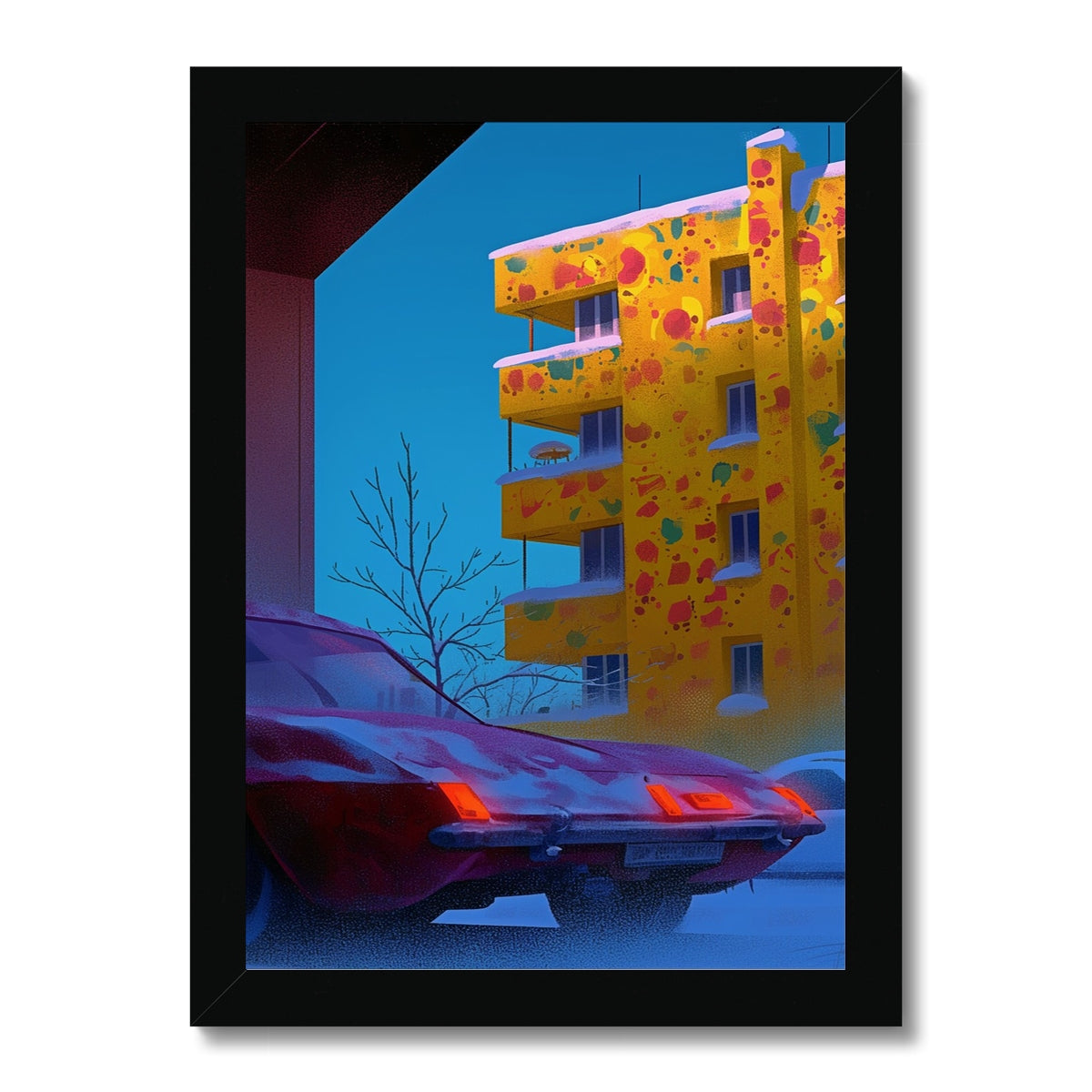 Taillights at the Confetti Apartments – Dark Art – Framed Print by Soulkeeper2099