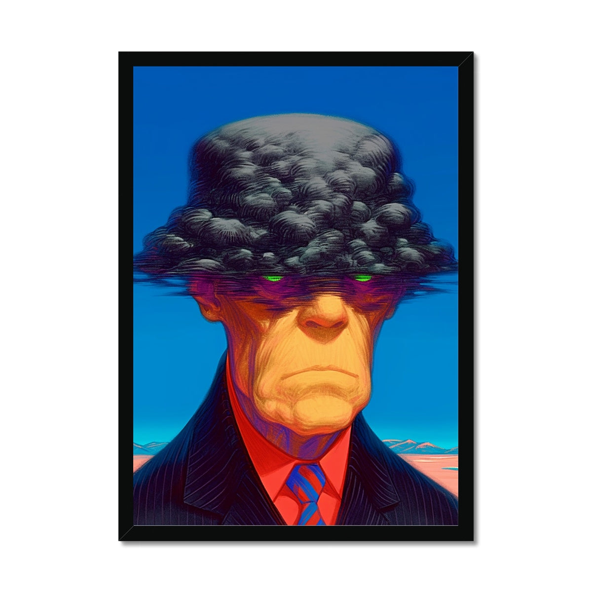 The Man With a Storm for Eyelids – Surreal Portrait Print – Framed Print by Soulkeeper2099
