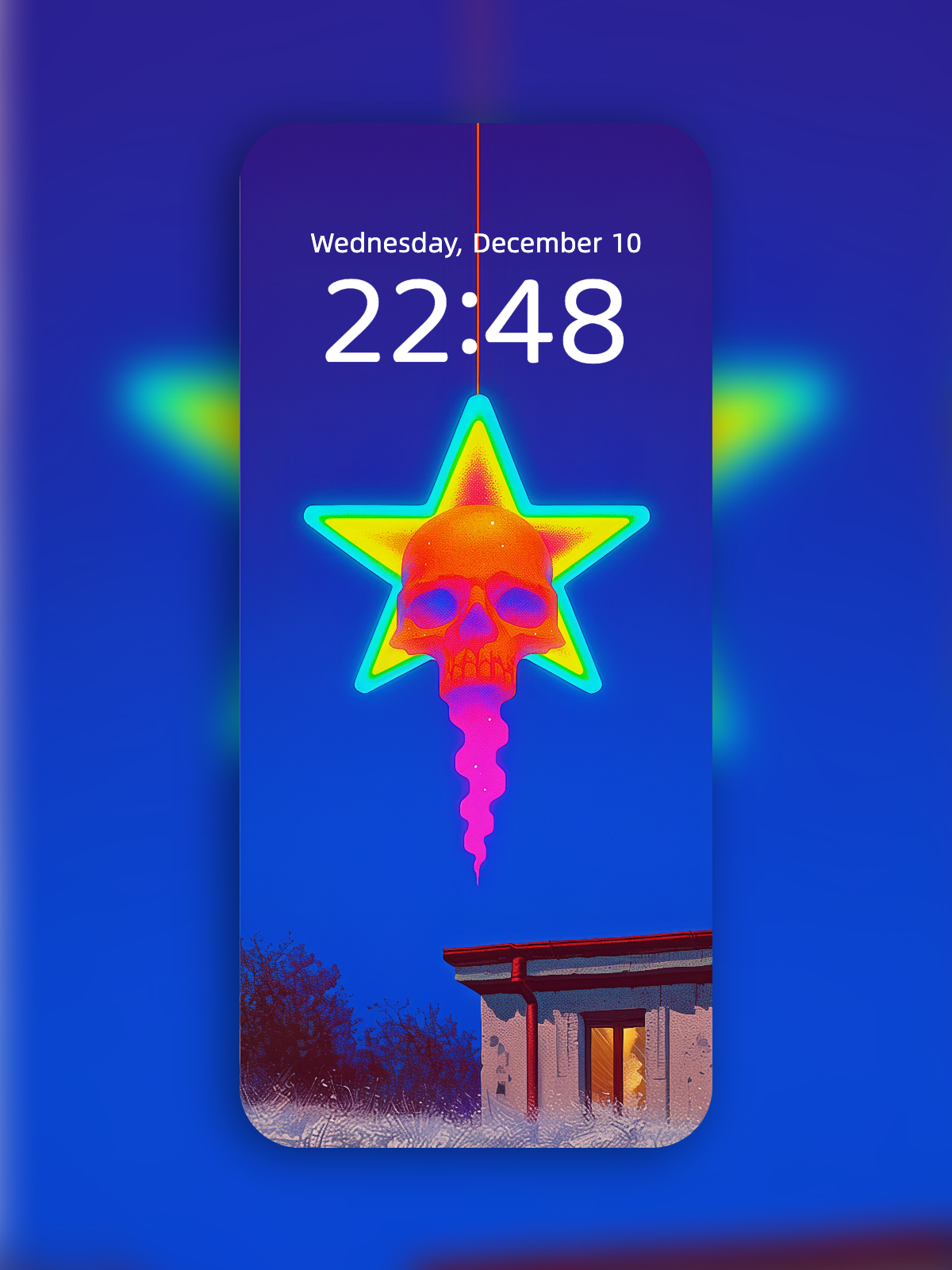 Skull Star Lamp: Snow at the Window – Dark Art Wallpaper – wallpaper by Soulkeeper2099
