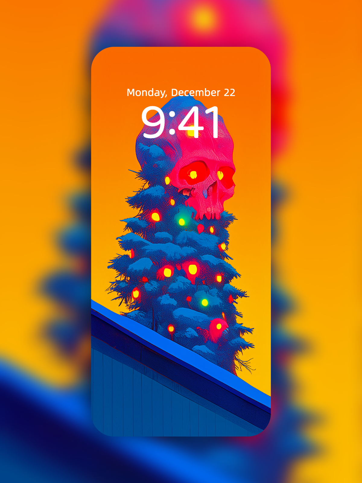 Neon Skull Christmas Tree – Dark Art Wallpaper – wallpaper by Soulkeeper2099
