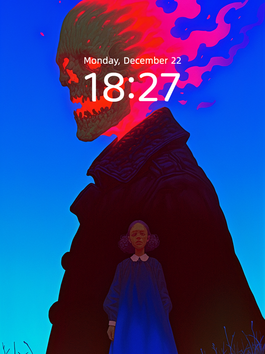 The Burning Watcher and the Girl in Blue wallpaper