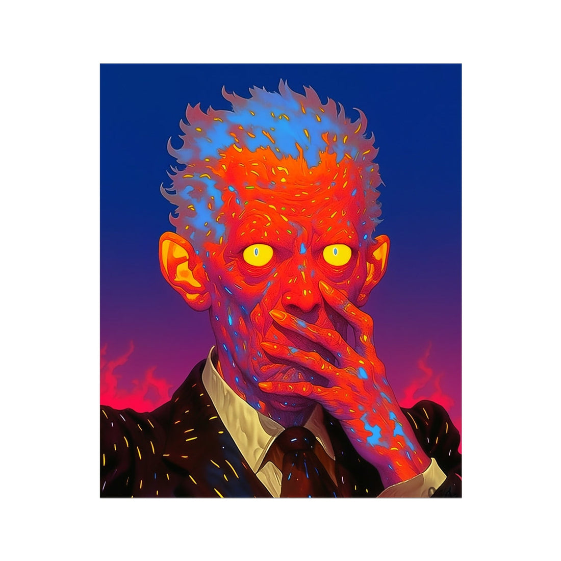 Silenced Ember Witness — cyberpunk realism 1/1 portrait with fire-orange self-censorship imagery, by Soulkeeper.2099