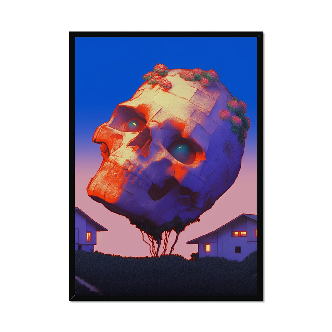 The Skull Moon Over the City — gothic-tech cyberpunk realism artwork embodying 2026's architecture, fashion, and film Gothic revival, by Soulkeeper.2099