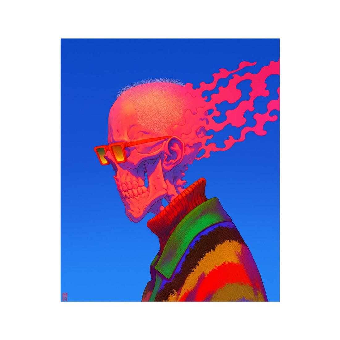 Velocity Relic — skeletal figure burning beneath pink fire-streams, 1/1 Vault Editions dark art print by Soulkeeper.2099