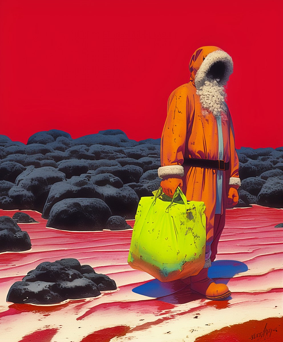 Faceless Santa with Neon Bag